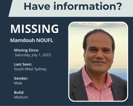 A missing person flyer for Mamdouh ‘Emad’ Noufl.