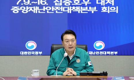 South Korean President Yoon attends disaster response meetingepa10750658 South Korean President Yoon Suk Yeol speaks during a disaster response meeting of the Central Disaster and Safety Countermeasures Headquarters at the government complex in Seoul, South Korea, 17 July 2023, to deal with torrential rains hitting the country and minimize possible damage. EPA/YONHAP / POOL SOUTH KOREA OUT