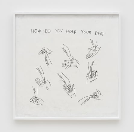a drawing of hands and the line 'how do you hold your debt'