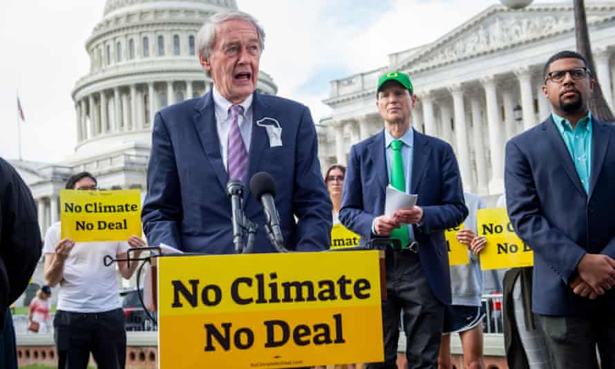 Senator Ed Markey pushes climate crisis legislation at the US Capitol earlier this month.