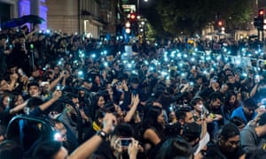 Pro-democracy protesters outside the Chinese Embassy in London in support of Hong Kong.