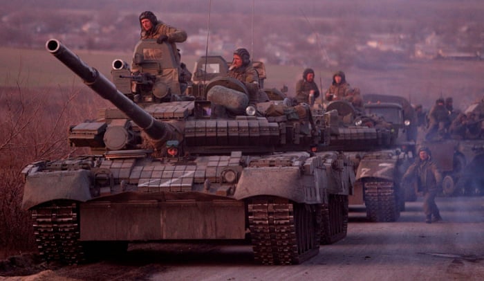An armoured convoy of pro-Russian troops near the besieged city of Mariupol.