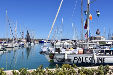Global Sumud flotilla fly Palestinian flags on 25 April ahead of setting off.