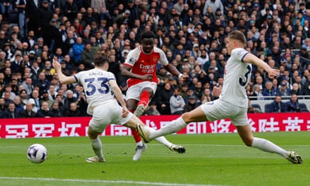 Bukayo Saka fires home to double Arsenal’s lead at Spurs