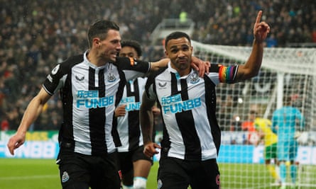 Callum Wilson (right) celebrates scoring for Newcastle in the second half.