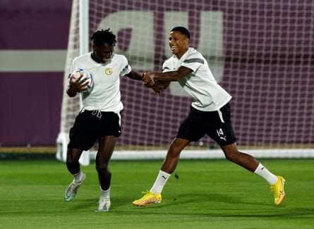 Senegalese football players in training ahead of the first match.