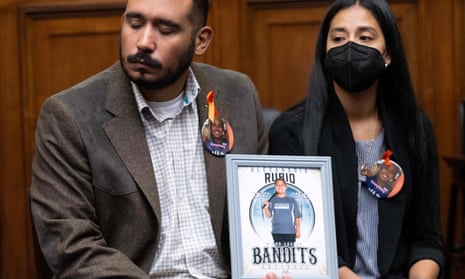 Felix and Kimberly Rubio, parents of 10-year-old Alexandria Rubio who was killed during the shooting at Robb elementary school in Uvalde, Texas, hold a photo of their daughter during a hearing on ‘examining the practices and profits of gun manufacturers’ on Wednesday.