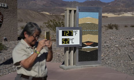 A thermometer at the Furnace Creek visitor centre in Death Valley national park, in California. 