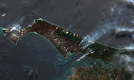 The north end of the island, on the left in this image, has been almost completely burnt.