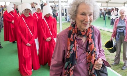 At the Hay literary festival, accompanied by handmaidens.