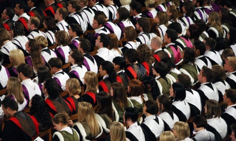 ‘A debt-fuelled race for economic preferment in later life’: students at a university graduation ceremony. 