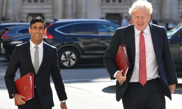 Chancellor Rishi Sunak and Boris Johnson on their way to attend a cabinet meeting.