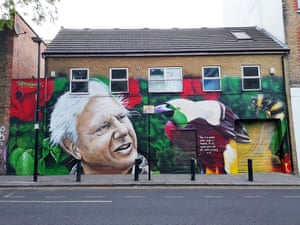 A David Attenborough mural reading: ‘There is no question climate change is happening. '