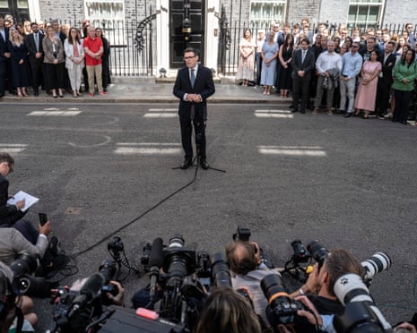 Andy Burnham speaks to the press outside Downing Street as he becomes prime minister on Monday