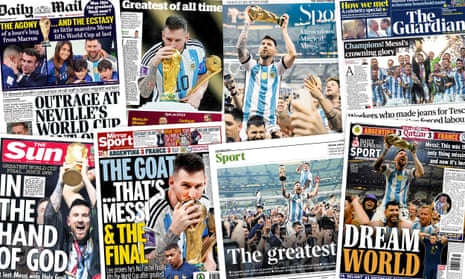 UK newspaper front pages on the day that Argentina beat France to win the Fifa World Cup