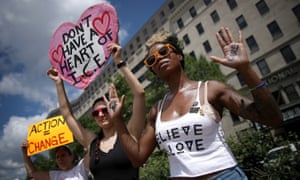 Protesters in Washington demonstrate against family separations. Hundreds were arrested on Thursday.
