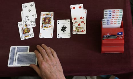 A competitor playing bridge at the Acol bridge club in West Hampstead, London