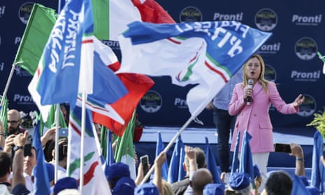 Giorgia Meloni addresses a party rally in Naples