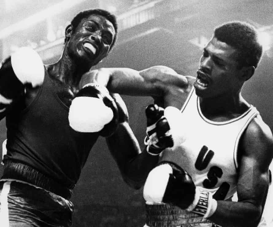 Spinks during his gold medal bout with Cuba’s Sixto Soria at the 1976 Olympic Games.