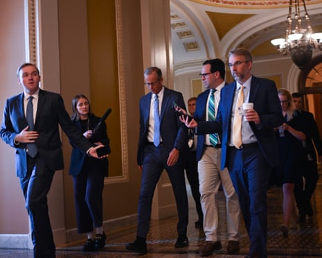 Republican Senate majority leader John Thune speaks to reporters after leaving the Senate floor on Monday