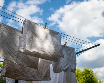 Laundry hanging on a rotary washing