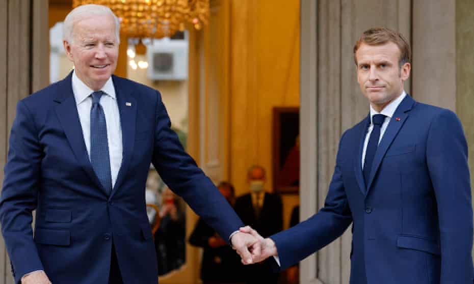 Joe Biden and Emmanuel Macron met at France’s Vatican embassy in Rome, ahead of the G20 summit