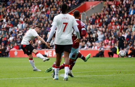 Romain Perraud opens the scoring at St Mary’s.
