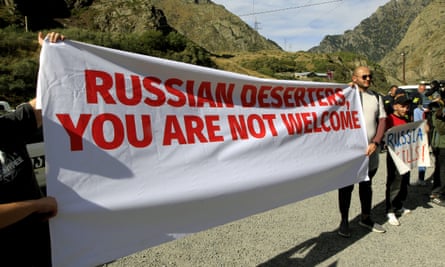 A protest organised by the Georgian political party Droa at the Verkhny Lars border with Russia in September.
