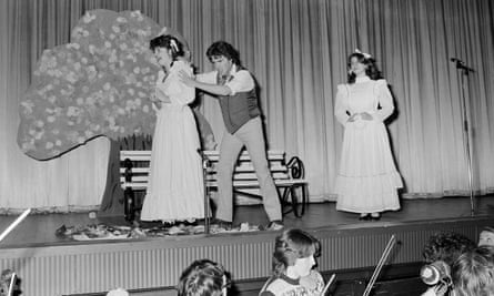 Playing to the crowd: in Carousel with Ruth Jones at Porthcawl Comprehensive School in 1984.