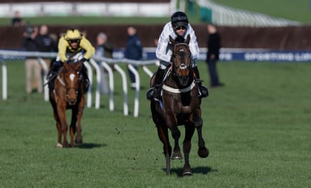 Nico De Boinville and Constitution Hill sprint away from State Man to win the Champion Hurdle at Cheltenham in 2023, his greatest victory