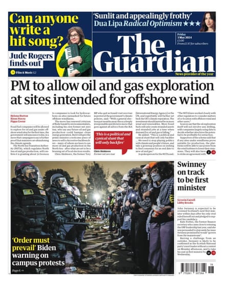 Guardian front page, Friday 3 May 2024