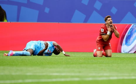 Portugal's Pedro Neto reacts after being fouled by DR Congo's Chancel Mbemba.