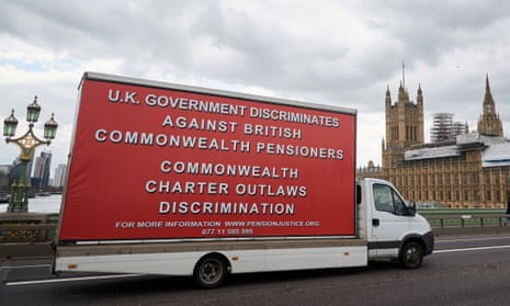 A van hired by the International Consortium of British Pensioners to protest about the frozen pensions issue