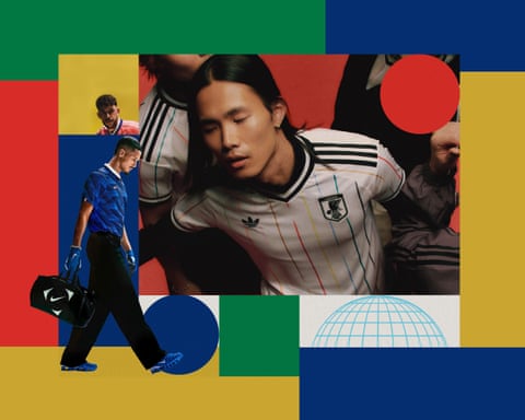 The Japan away kit with, left, William Saliba in the France home kit and Ryan Christie's in Scotland away shirt