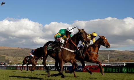 Barry Geraghty gets up late on board Buveur D’Air to win the Champion Hurdle at the Cheltenham Festival.
