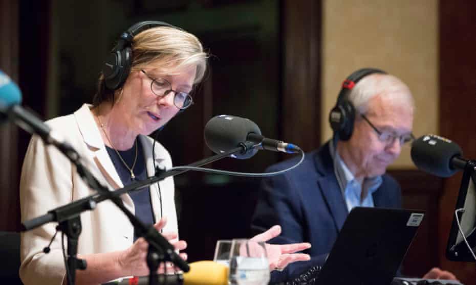 Radio 4 Today presenters Sarah Montague and John Humphrys broadcast  Today programme at Wigmore Hall in central London