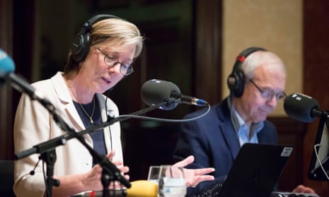 Radio 4 Today presenters Sarah Montague and John Humphrys broadcast  Today programme at Wigmore Hall in central London