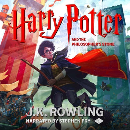 The cover picture of a Harry Potter and the Philosopher’s Stone audible book, written by JK Rowling and narrated by Stephen Fry