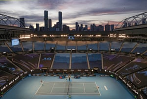 Melbourne, AustraliaA general view of the Australian Open and skyline during the fourth round match between Australia’s Ashleigh Barty and Shelby Rogers of the US