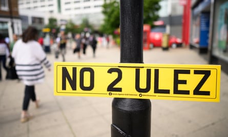 An anti-Ulez sign in a shopping precinct, Uxbridge, 19 July 2023.