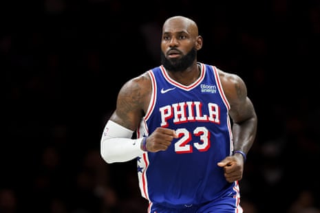 LeBron James looks on during the first quarter of the Philadelphia 76ersâ preseason game against the Brooklyn Nets at Barclays Center in New York on Thursday.