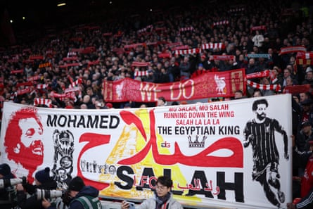 Liverpool fans pay tribute to Mohamed Salah ahead of match against Manchester City in February.