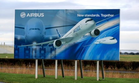 An Airbus sign at the wing assembly factory in Broughton, north Wales.