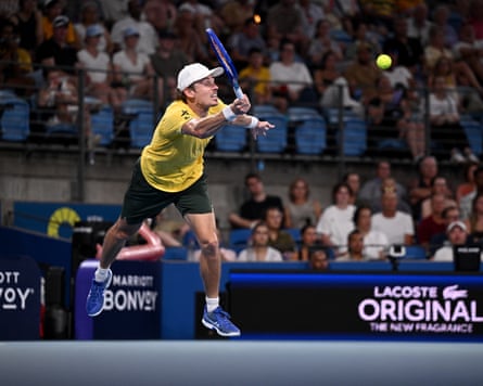 Alex de Minaur in action against Hubert Hurkacz of Poland in the United Cup in Sydney.