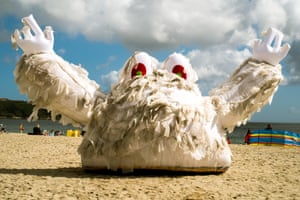 A campaign by the Marine Conservation Society and Southern Water to raise awareness that wet wipes should not be flushed, Gyllyngvase Beach, Falmouth, Cornwall