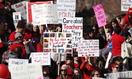 A rally for striking Denver public schools instructors in Civic Center Park on 12 February.