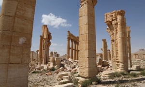 Photo released by the Syrian official news agency showing damage at the ancient ruins of Palmyra