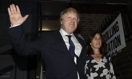 Boris Johnson and his wife, Marina Wheeler, leave the polling station after voting in the EU referendum.