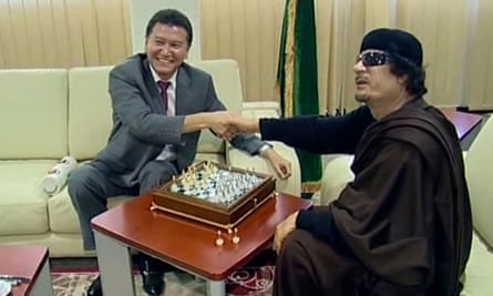 Kirsan Ilyumzhinov with Muammar Gaddafi.