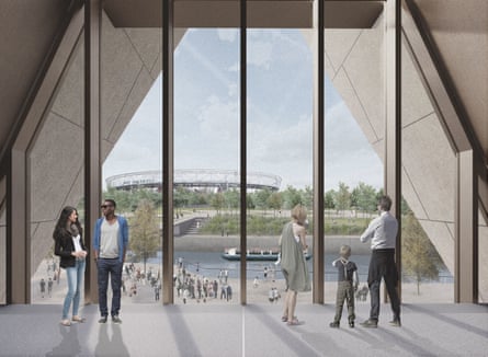 CGI of the new V&A East museum planned for Olympic Park at Stratford Waterfront, designed by O’Donnell + Tuomey.